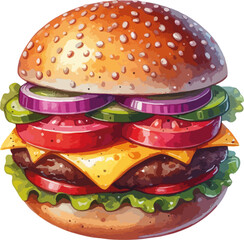 Wall Mural - Watercolor hamburger on a white background