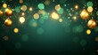 Abstract bokeh banner background with gold bokeh on defocused emerald green backdrop