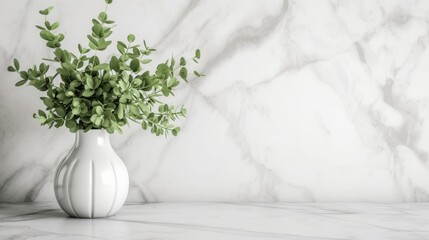 Poster - A solitary houseplant thrives in a pristine white vase, bringing life to the still life on the wall of the indoor space