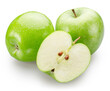 Green apple and green apples slices isolated on white background. File contains clipping path.