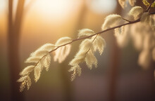 Pussy Willow Branch With Soft Focus. Spring Nature Background.