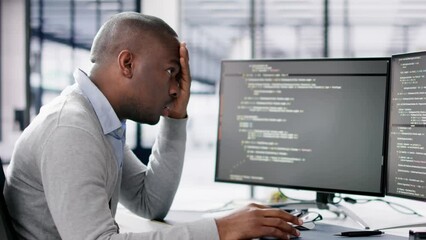 Wall Mural - unhappy sad developer programmer man in stress coding software