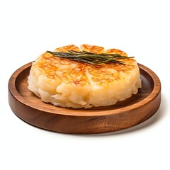 Wall Mural - a Songpyeon rice cake on wooden table Korean food, studio light , isolated on white background