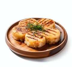 Wall Mural - a Songpyeon rice cake on wooden table Korean food, studio light , isolated on white background