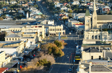 Aerial: Downtown of Oamaru, Otago, New Zealand