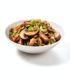 Wall Mural - a stir fry or sauteed shimeji mushrooms also know as white beech or white clamshell mushrooms, studio light , isolated on white background