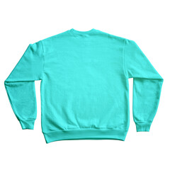 Wall Mural - Blank Long Sleeve Sweatshirt Crewneck Color Teal Back View Template Mockup on Transparent Background