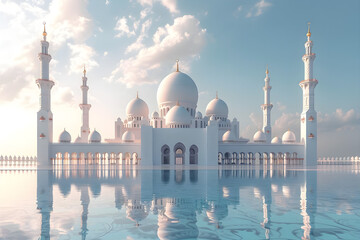 Poster - 3d illustration of amazing architecture design of Muslim mosque for Ramadan concept.