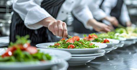 Wall Mural - professional chef cooking salads in gourmet restaurant