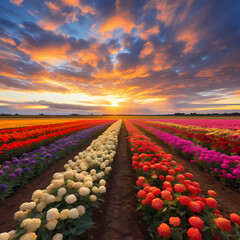 Poster - Fields of vibrant flowers stretching to the horizon