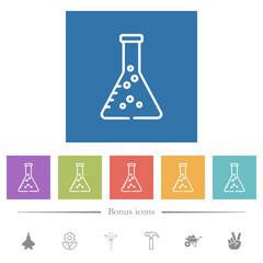 Sticker - Lab flask with liquid outline flat white icons in square backgrounds