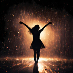 Wall Mural - Silhouette of a person dancing in the rain.