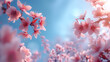 Cherry Blossoms in Bloom Against Blue Sky. Vibrant pink cherry blossoms flourishing under a clear blue sky with soft sunlight. Generative AI