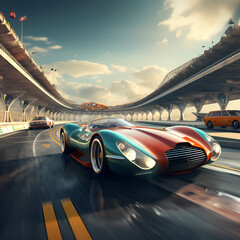 Wall Mural - Vintage car race on a futuristic track. 