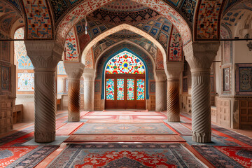 Poster - Interior of a beautiful Islamic mosque with ornate archway.