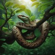 snake resting on a tree branch amidst green foliage