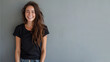 © pariketan - Brunette young woman wear black t-shirt smile isolated on grey background