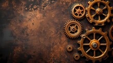 Retro Background And Wallpaper With Rustic Brass Gears Steampunk Style