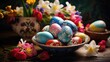 Springtime Delight: Easter Eggs and Fresh Flowers Adorn the Table