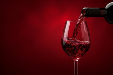 Pour red wine on red background. Generative ai