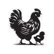 Mother Hen with Her Chicks silhouette vector