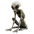 Close-up Alien, Sitting, The eyes are large and hairless., isolated on transparent background
