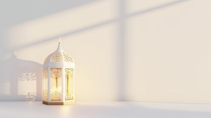 Wall Mural - modern elegant arabic white lantern with window shadow can be use for ramadan kareem