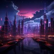An otherworldly cityscape with towering skyscrapers that seem to touch the clouds, illuminated by a mesmerizing array of neon lights