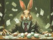 Easter Profit: Affluent Bunny with Cash and Golden Eggs - High-End Retail and Finance Concept