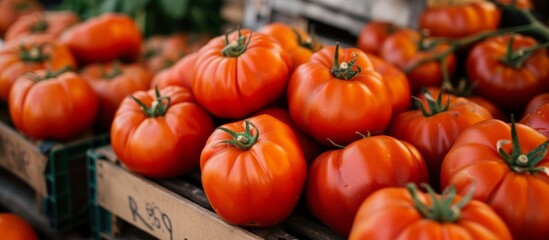 Poster - A group of organic tomatoes, a nutritious vegetable packed with vitamins and minerals, rests on a rustic wooden shelf.