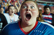 © NILSEN Studio - Captivated Soccer Fan in Mid-Cheer: A Woman Shouts of Passion and Anticipation at a Thrilling Match. AI Generative.