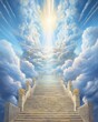 stairs atop a cloud in the style of god rays
