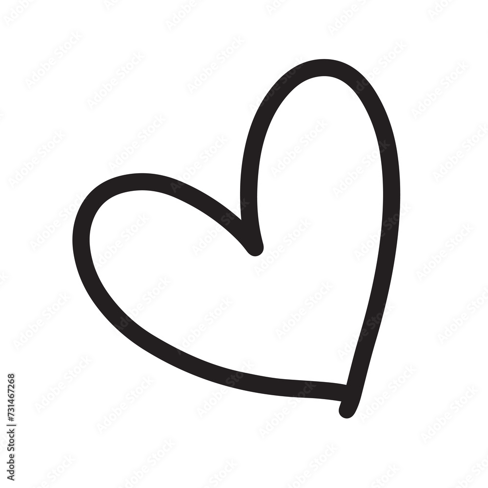Hand drawn outline of heart for black and white sticker, tattoo, fabric ...