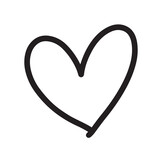 Hand drawn outline of heart for black and white sticker, tattoo, fabric print, decorations, clip art, love logo, icon, Valentine's Day, social media post, card, sign, symbol, February element