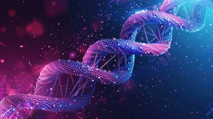 Colorful Background with human dna spiral in violet and blue colors. vibrant illustration