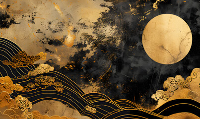 Wall Mural - luxury background material in gold and black japanese style,generative ai