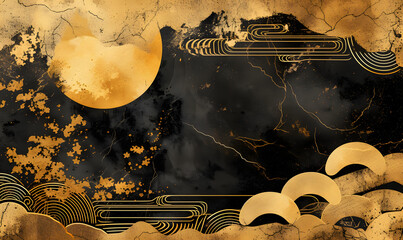 Wall Mural - luxury background material in gold and black Japanese style,Generative AI