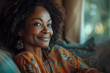 image of a smiling African American woman  at home, portrait of a woman, Generative AI 