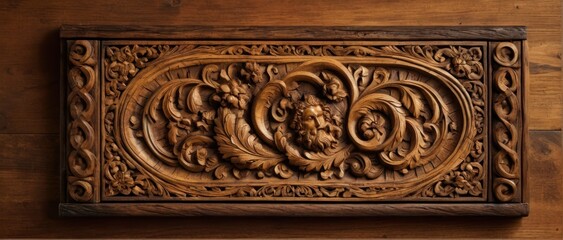 Canvas Print - Rustic wooden with intricate carvings, Renaissance style.