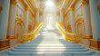Gold carpet and ceremonial VIP staircase. VIP luxury entrance with White carpet, Ai generated image