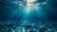 Underwater Scene With Rays Of Light, Underwater Shot With Sunrays In Deep Blue Tropical Sea, Abstract Image Of Tropical Underwater Dark Blue Deep Ocean Wide Nature Background, Ai Generated Image