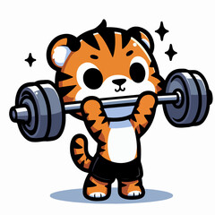 sport animal little tiger lifting barbell vector illustration