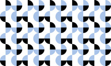 Half Circle, Half Dot Of Blue And Black Abstract Arrange On White Background Repeat Seamless Design For Fabric Print Or Wallpaper Checkerboard