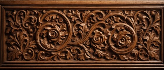 Canvas Print - Rustic wooden with intricate carvings, Renaissance style.