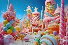Colorful Candy Land With a Plethora of Delicious Candies and Sweets, A world made of candy and sweets to celebrate a sweet-toothed birthday, AI Generated