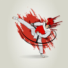 Fighter in the martial arts of taekwondo. Vector illustration.