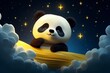 Cute panda doll hugging the moon with a night background full of stars with generative ai