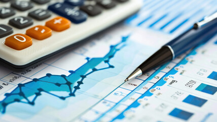 Wall Mural - Financial accounting stock market graphs, pen, analysis calculator