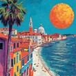 Venice beach colorful wall art painting wallpaper background