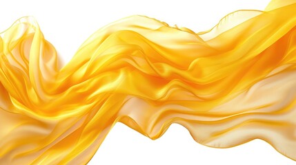 Wall Mural - Smooth elegant yellow transparent cloth separated on white background. Texture of flying fabric